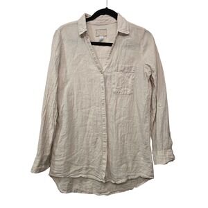Sigrid Olsen S 100% Linen Shirt Ivory White Button Down Pocket Roll Tab Coastal